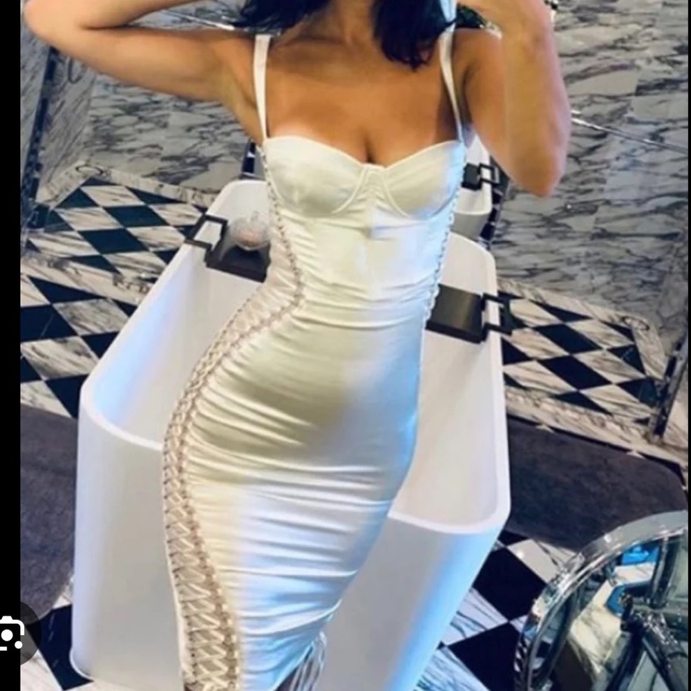 House of cb Angelina Satin corset midi dress